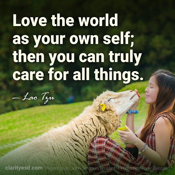 Love the world as your own self; then you can truly care for all things.